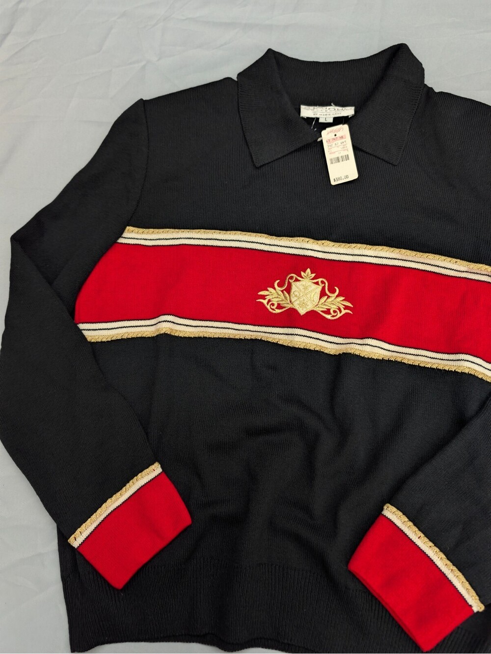 St John Collection Sweater Wool Polo Crest Black Red L